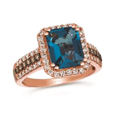 Ladies black diamond rings-Strawberry Gold Le Vian Deep Sea Blue Topaz Ring