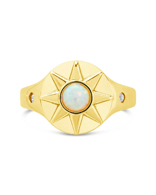 Ladies modern rings-Sunni Opal & CZ Signet Ring