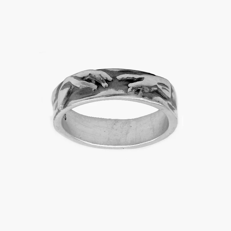 Ladies mixed metal rings-The Creation Of Adam Sterling Silver Ring