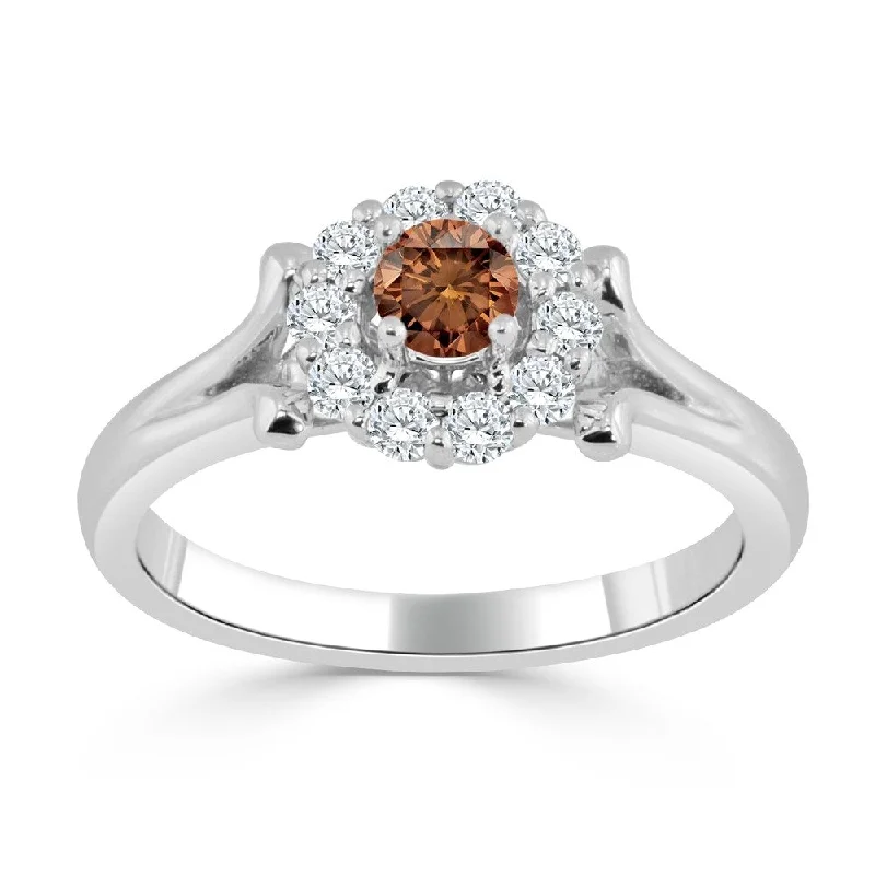 Ladies engagement rings for women-Auriya 14k Gold 1/2ct TDW Round Brown Diamond Halo Engagement Ring