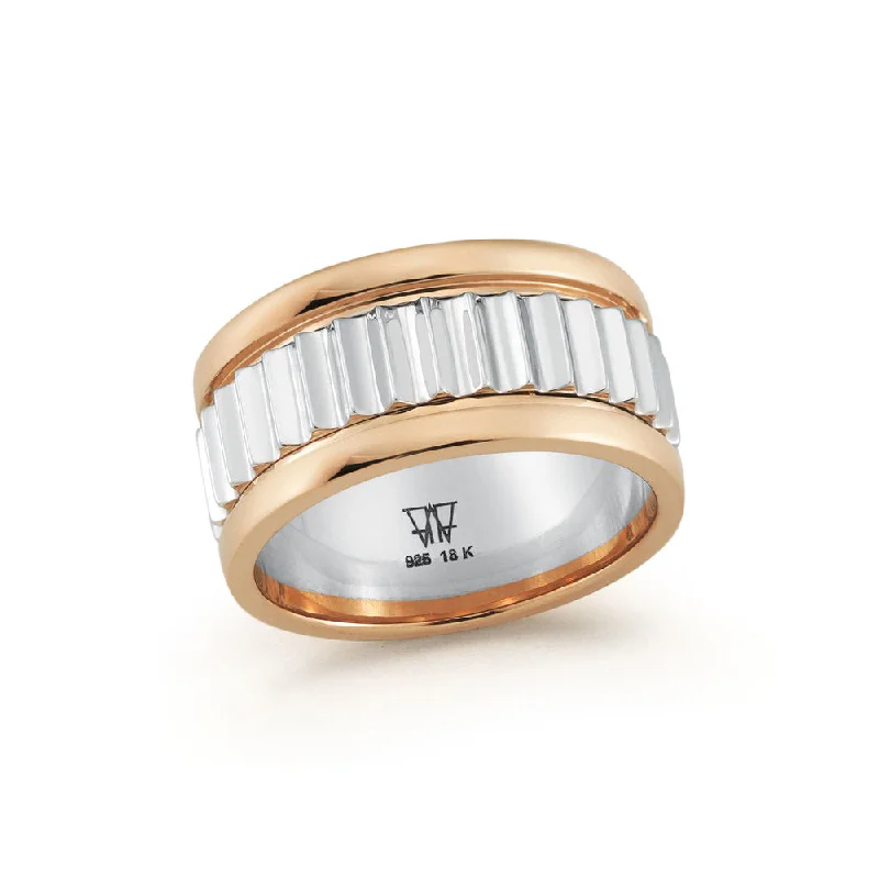 Ladies engagement rings-CLIVE TWO TONE 10MM FLUTED BAND RING