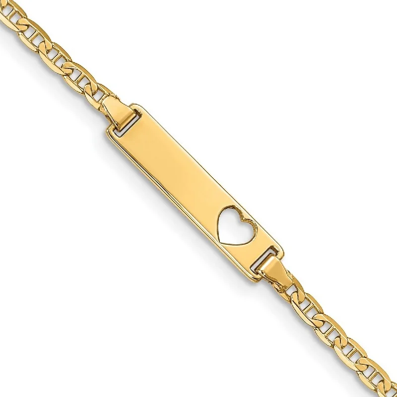 Ladies crystal bracelets-Curata 10k Yellow Gold 5mm Engravable Flat Mariner Anchor Link ID Bracelet 7 Inch