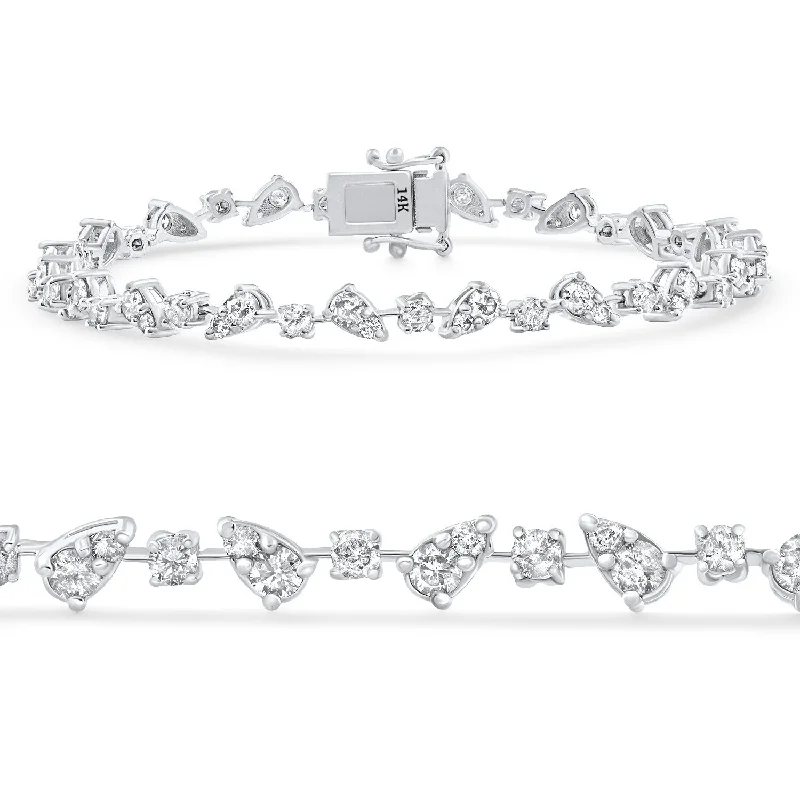 Ladies diamond bracelets-3.43Ct White Gold Natural Real Diamond Pear Frame Tennis Bracelet 7" Women's