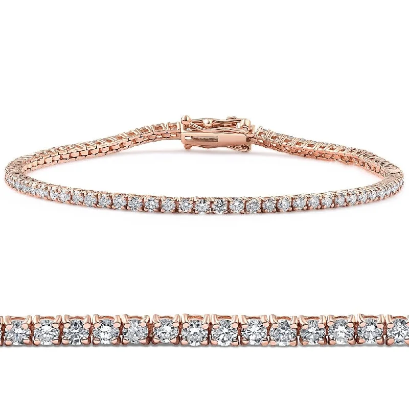 Ladies stackable bracelets-3 Ct Lab Grown Diamond Tennis Bracelet 7" Rose Gold