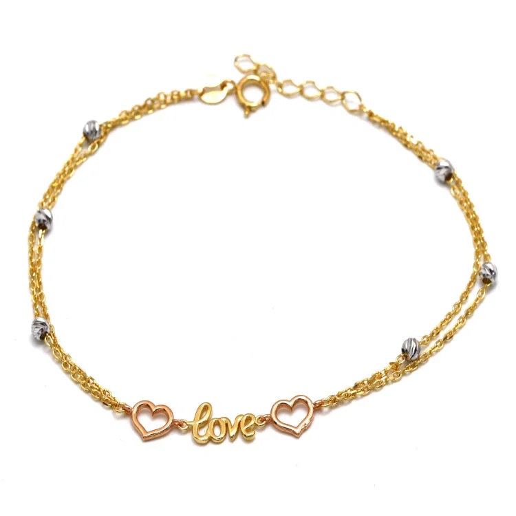 Ladies wedding bracelets-Real Gold 3 Color Double Chain Love With Heart Adjustable Size Bracelet 1175 (19 C.M) BR1796