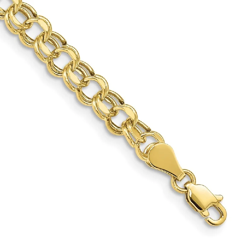 Ladies chunky bracelets-10k Yellow Gold Lite 5mm Diamond-cut Double Link Charm Bracelet, 7.25"