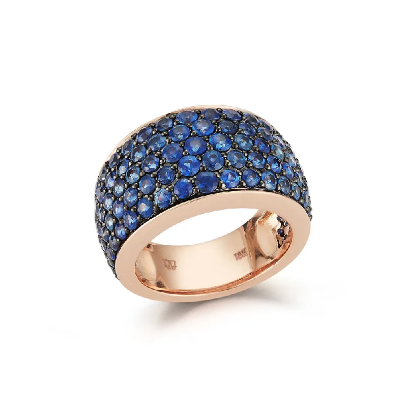 Ladies promise rings-LYTTON 18K GOLD ALL PAVE BLUE SAPPHIRE BOMBE RING