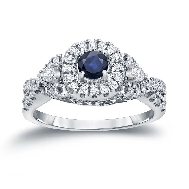 Ladies custom-cut engagement rings-14k Gold 1/4ct Blue Sapphire and 2/5ct TDW Diamond Engagement Ring H