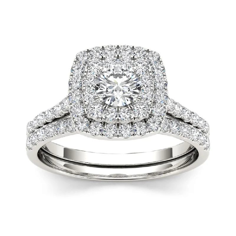 Ladies engagement rings for women-De Couer 1 1/4 ct TDW Diamond Halo Engagement Ring Set