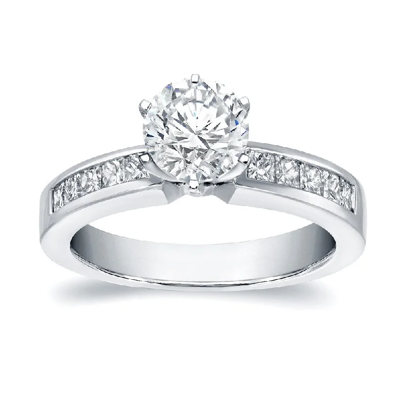 Ladies antique halo engagement rings-Auriya 6-Prong 1 1/4ct TDW Round Diamond Engagement Ring 14k White Gold