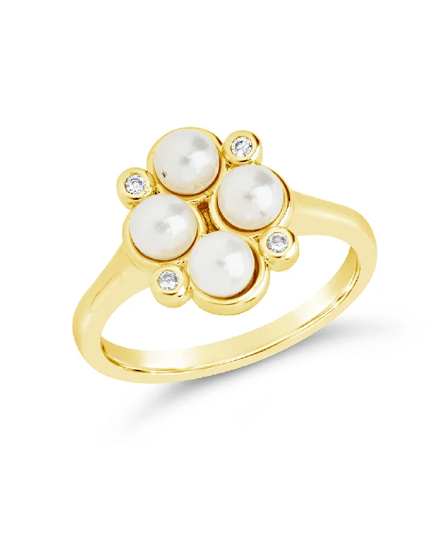 Ladies wedding ring sets-Cosetta CZ & Pearl Cluster Ring