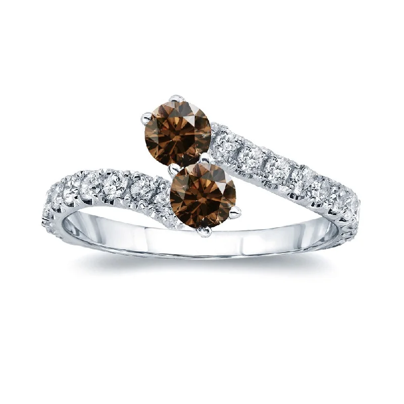 Ladies three-stone engagement rings-Auriya 14k Gold 3/4 carat TW 2-Stone Brown Diamond Engagement Ring (H-I, I1-I2)