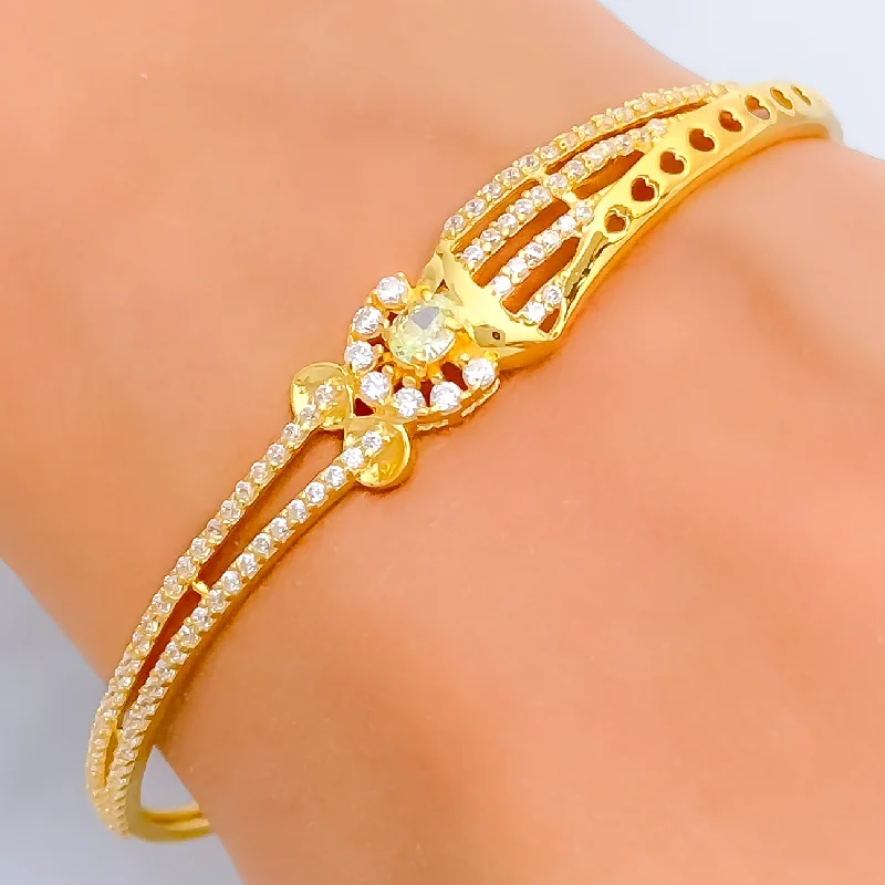 Ladies infinity bracelets-Tasteful Sparkling 22k Gold CZ Bangle Bracelet