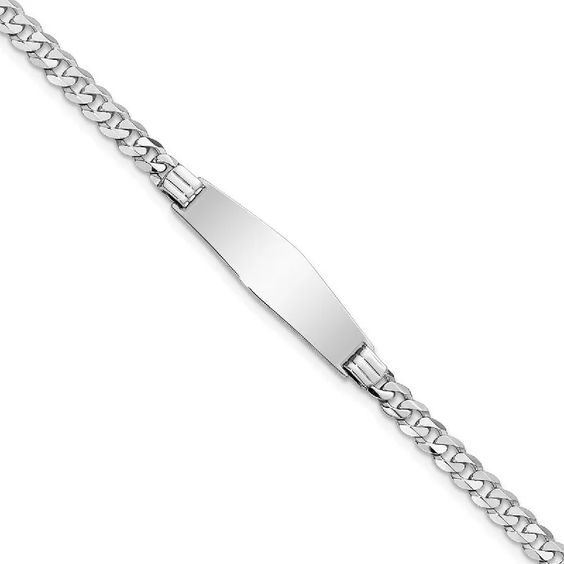 Ladies pearl bracelets-Curata 7.5mm 14k White Gold Engravable Flat Curb Link Soft Diamond Shape ID Bracelet