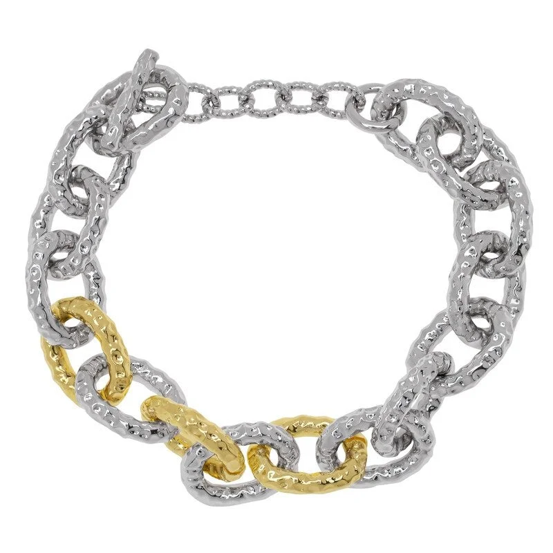 Ladies romantic charm bracelets-Victoria Townsend Two Tone Chain Textured Bracelet