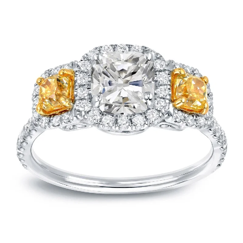 Ladies engagement rings with unique settings-Auriya 14k Gold 2ctw 3-stone Fancy Yellow Diamond Engagement Ring (H-I, I1-I2)