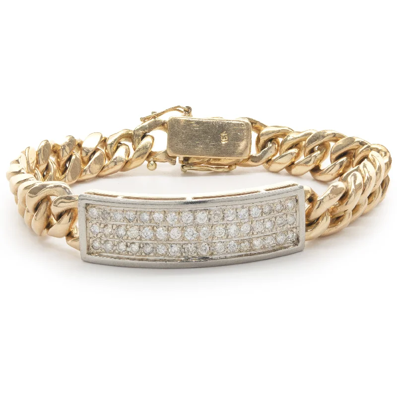 Ladies diamond tennis bracelets-14 Karat Yellow and White Gold Pave Diamond ID Bracelet