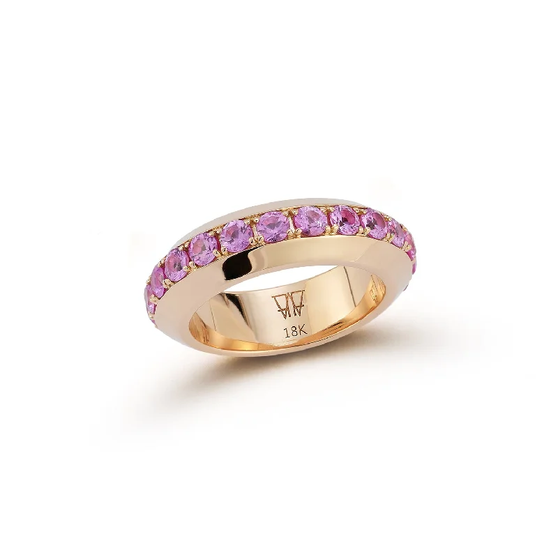 Ladies antique rings-GRANT 18K GOLD AND PINK SAPPHIRE ANGLED BAND RING