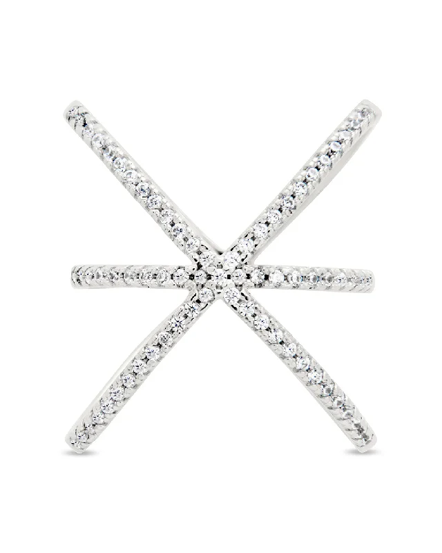 Ladies stackable rings-Sterling Silver CZ Criss Cross X Ring