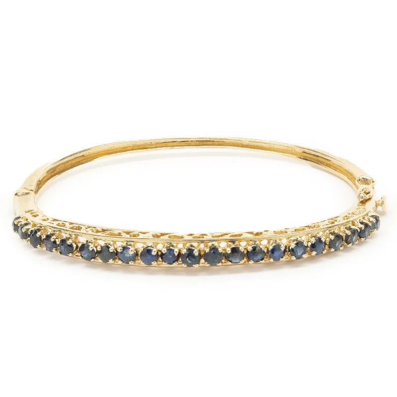 Ladies cuff bracelets-14 Karat Yellow Gold Vintage Sapphire Bangle Bracelet