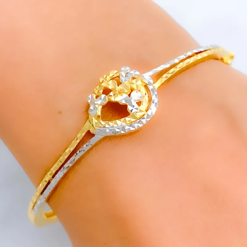 Ladies friendship bracelets-Elegant Floral 22k Gold Bangle Bracelet