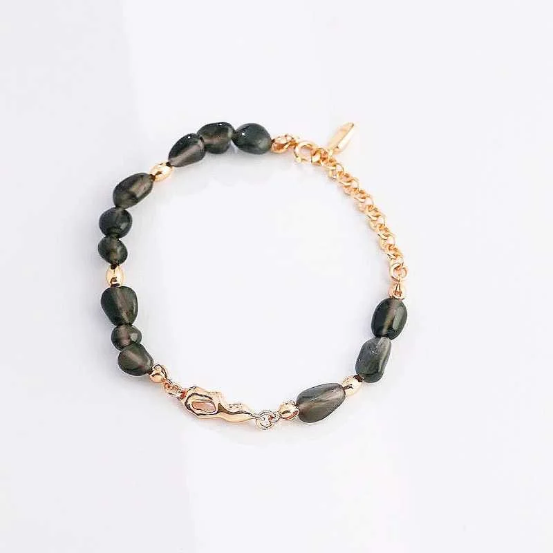 Ladies gold cuff bracelets-Black Obsidian Bracelet