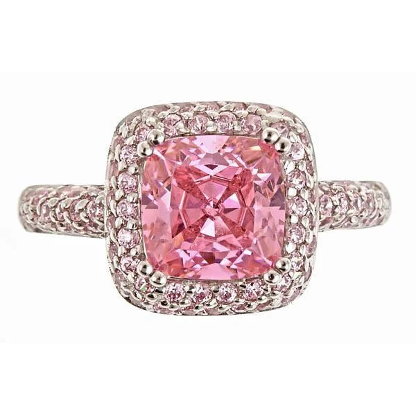 Ladies heart-shaped rings-Sterling Silver Pink CZ Legacy Ring