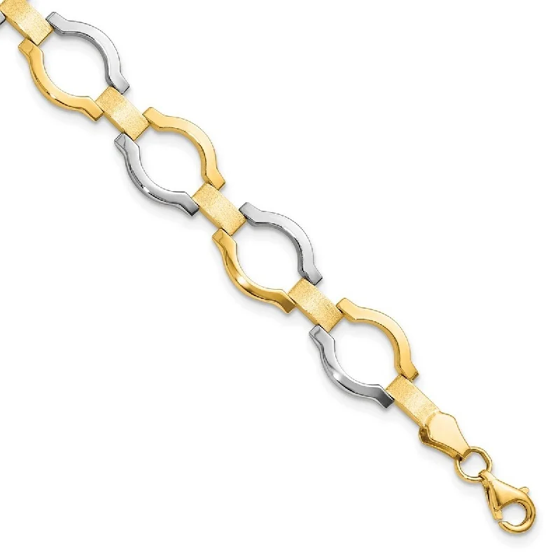 Ladies delicate bracelets-Curata 14k Yellow Gold With Rhodium Fancy Link Bracelet 7.25 Inch