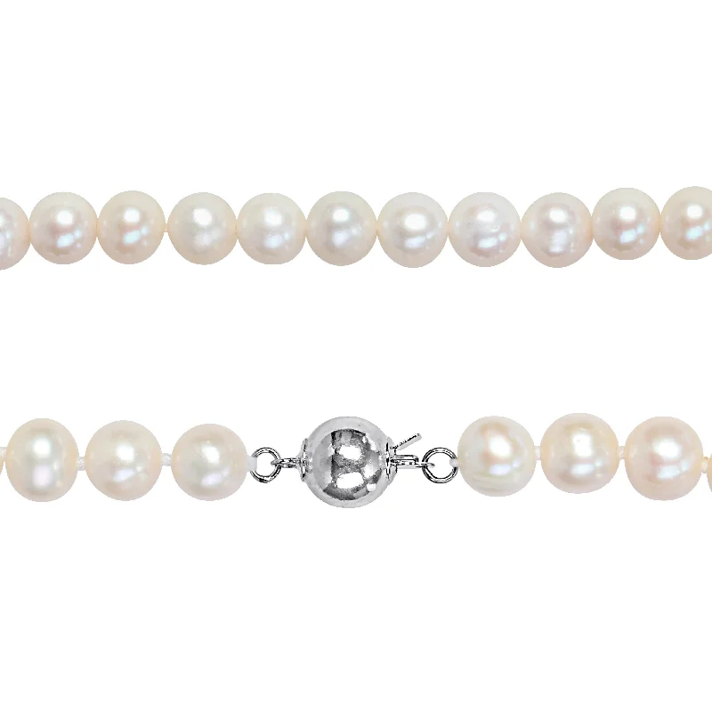 Ladies silver bracelets-Miadora 8-9mm Cultured Freshwater Pearl Necklace Elastic Bracelet Set Goldtone Ball Clasp - 18 in