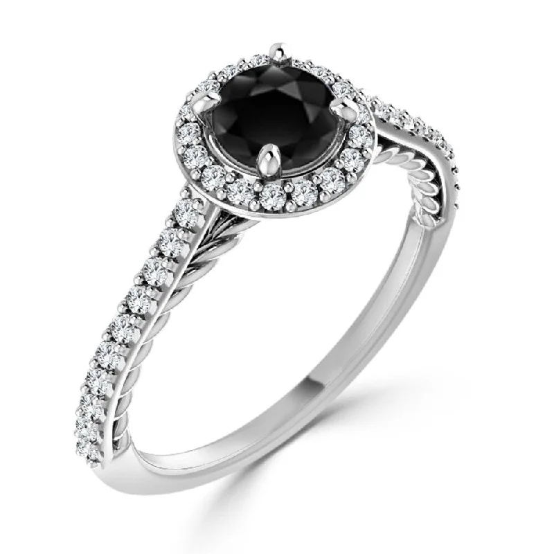 Ladies pear-shaped engagement rings-Auriya 3/4ctw Rope Style Halo Black Diamond Engagement Ring 10k Gold