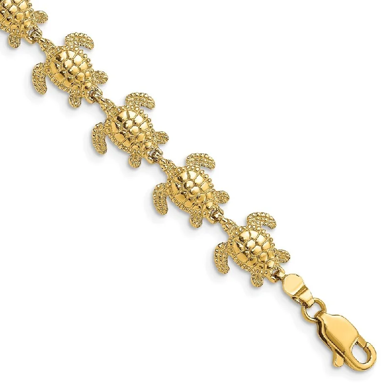 Ladies diamond bracelets-14k Yellow Gold 10.9mm Polished Mini Sea Turtle Link Bracelet, 7.25"