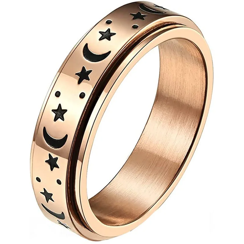 Rose Gold-Star Moon-Spinning Ring