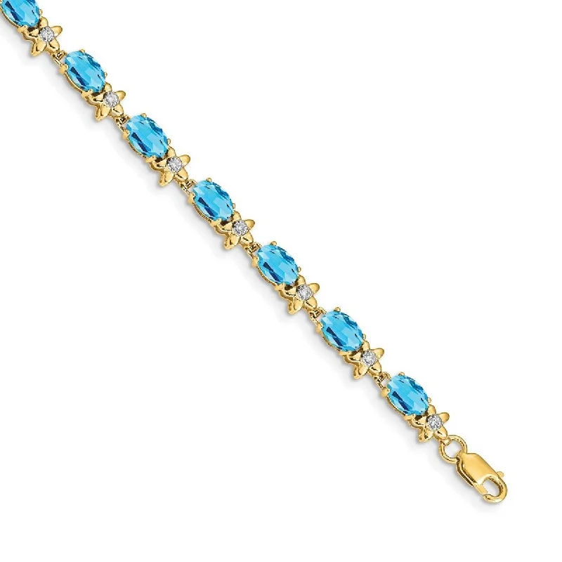 Ladies antique bracelets-Curata 4.5mm 14k Floral Diamond Blue Topaz Bracelet