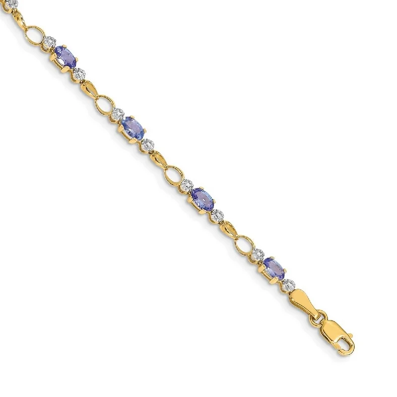 Ladies double bangles-Curata 14k Open link Diamond Tanzanite Bracelet