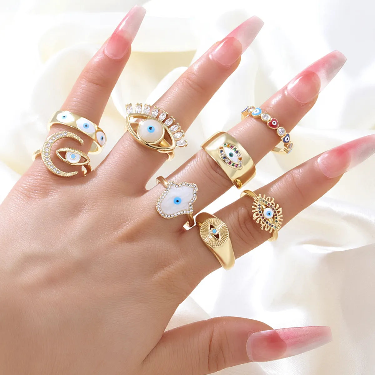 Ladies mixed metal rings-Fashion Devil's Eye Copper Zircon Rings In Bulk