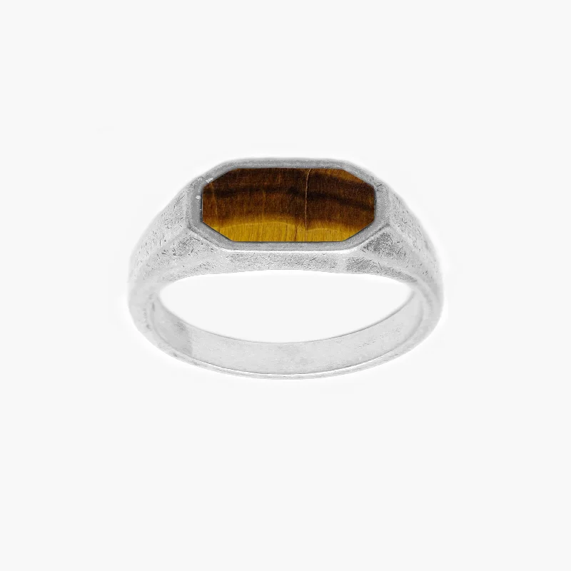 Ladies bridal rings-Octagon Signet Ring With Tiger Eye Stone