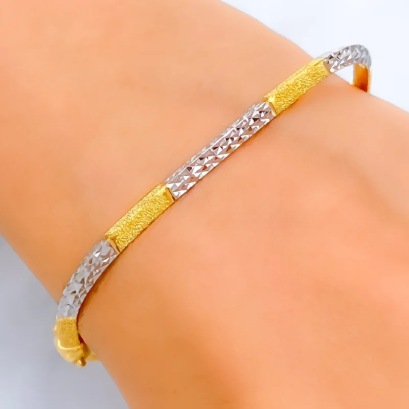 Ladies double bangles-Alternating Sand Finished 22k Gold Bangle Bracelet