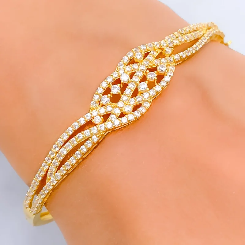 Ladies friendship bracelets-Ornate Shimmering 22k Gold CZ Bangle Bracelet