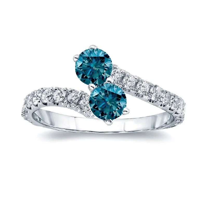 Ladies diamond engagement rings-Auriya 1 1/2ctw Round 2-Stone Blue Diamond Engagement Ring 14K Gold