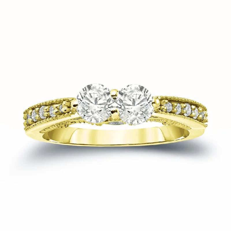 Ladies mixed metal engagement rings-Auriya 14k Gold Vintage 3/4ct TDW 2-Stone Diamond Engagement Ring