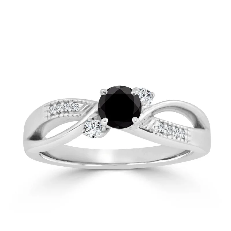 Ladies antique halo engagement rings-Auriya 1/2ct TDW Round Black Diamond Engagement Ring 14k Gold