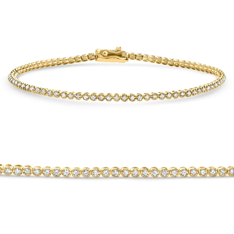 Ladies cuff bracelets-Yellow Gold 1Ct TW Natural Diamond Tennis Line Bracelet 7"