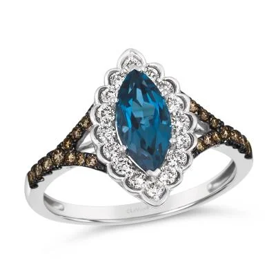 Ladies rose gold rings with diamonds-14KT Vanilla Gold Le Vian Deep Sea Blue Topaz Ring