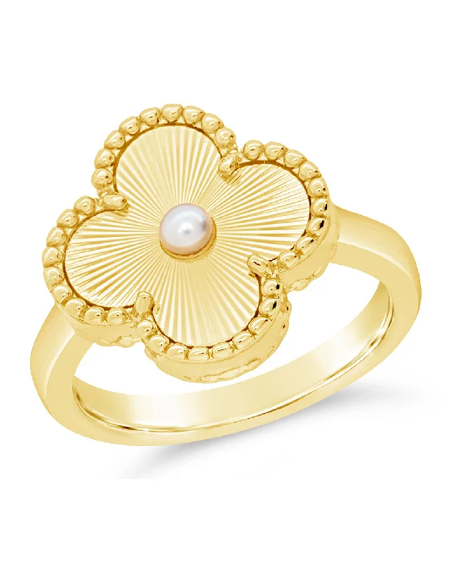 Ladies personalized rings-Tilda Pearl & Clover Statement Ring