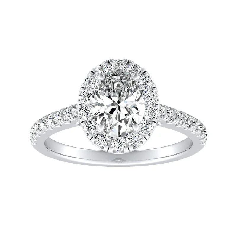 Ladies diamond engagement rings-Auriya 14k Gold 3/4ctw Oval-cut Halo Diamond Engagement Ring