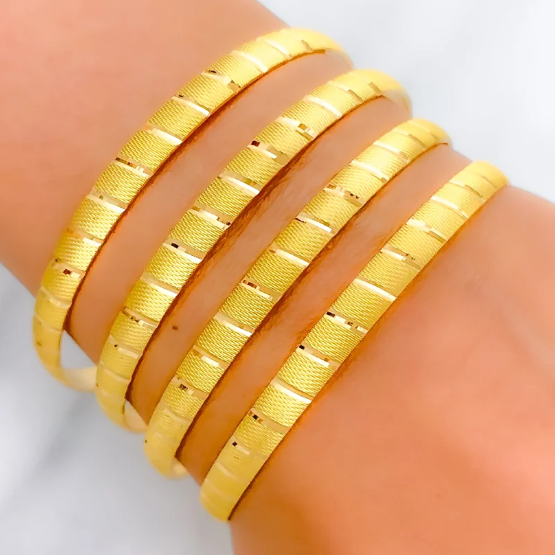 Ladies delicate bangle bracelets-Glistening Bold Striped 22k Gold Bangles