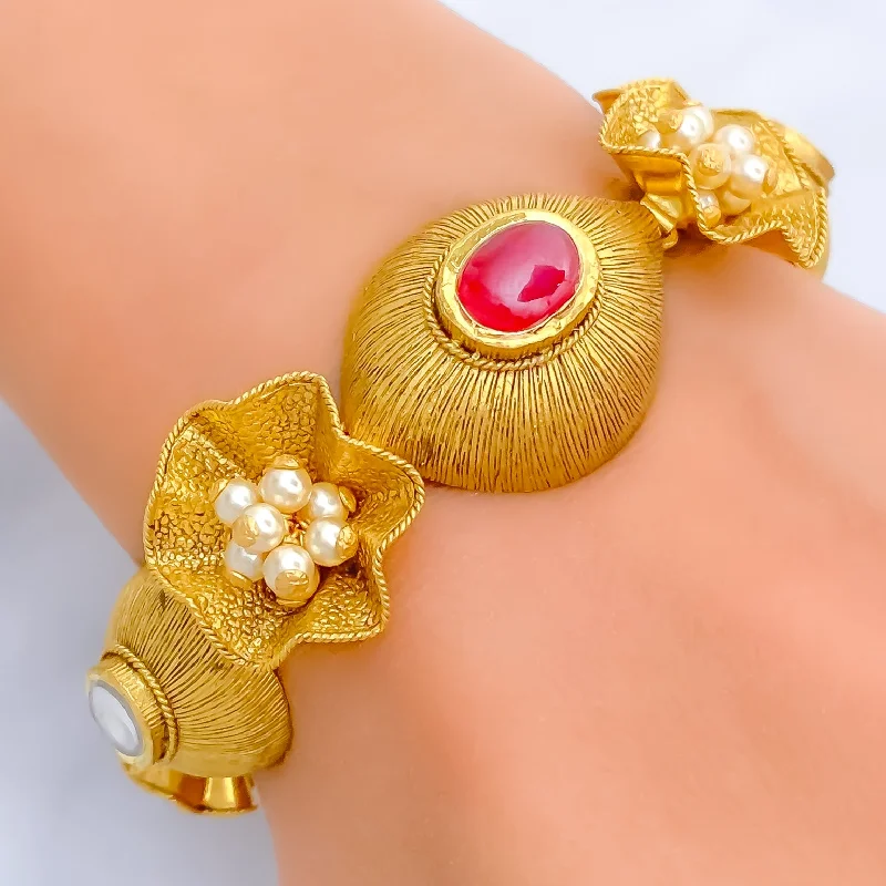 Ladies stretch bracelets-Ethereal Noble 22k Gold Antique Bangle Bracelet