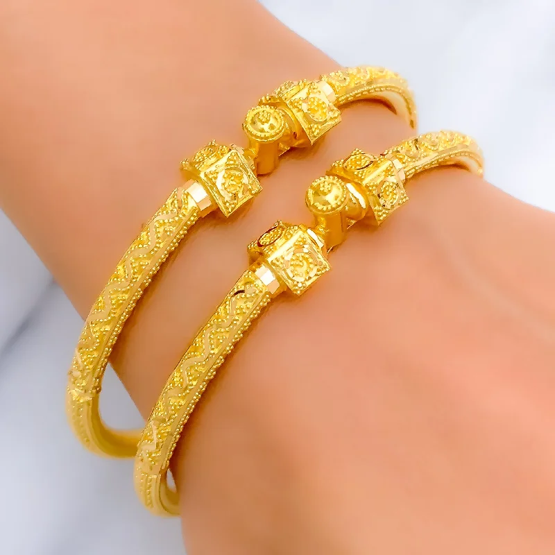 Ladies silver bracelets-Mesmerizing Ornamental 22k Gold Pipe Bangles