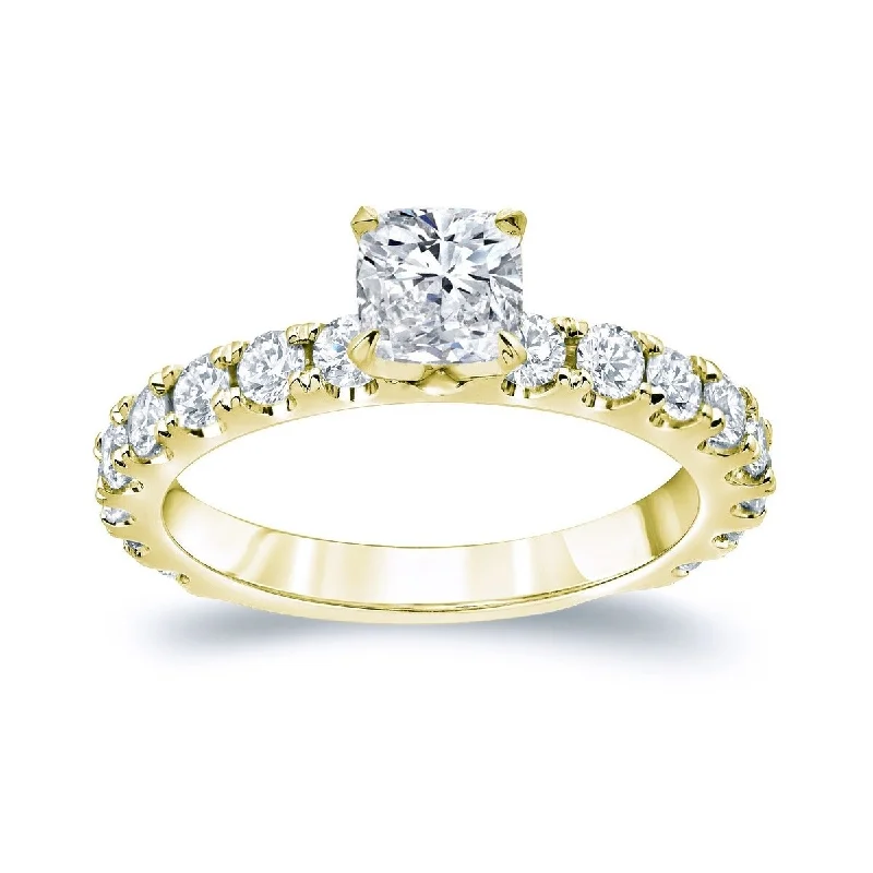 Ladies diamond engagement rings with matching band-Auriya 14k Gold 1 1/2ctw Cushion-cut Diamond Engagement Ring (H-I, SI1-SI2)