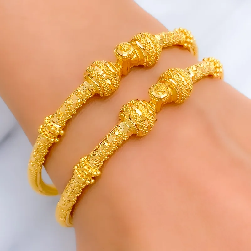 Ladies gold bangles-Glamorous Striped 22k Gold Pipe Bangles